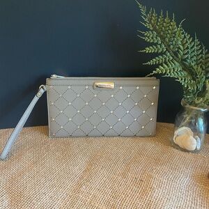 Michael Kors Jamey Clutch Wristlet Taupe Saffiano Leather Authentic EUC